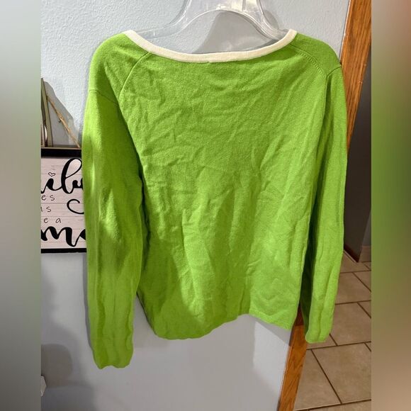 Talbots Lambwool Green Pullover 1/4 Button Down Sweater Women's Petite L - Picture 4 of 6